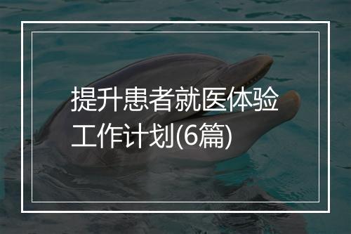 提升患者就医体验工作计划(6篇)