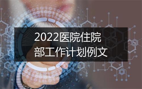 2022医院住院部工作计划例文
