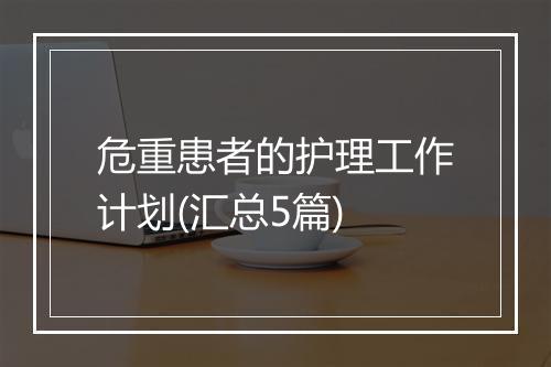 危重患者的护理工作计划(汇总5篇)