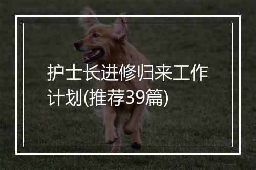 护士长进修归来工作计划(推荐39篇)