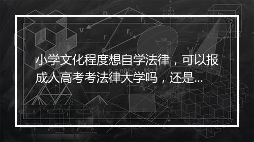 小学文化程度想自学法律，可以报成人高考考法律大学吗，还是需要自考考完大专才能学法律，有没有懂的可