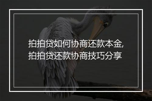 拍拍贷如何协商还款本金,拍拍贷还款协商技巧分享