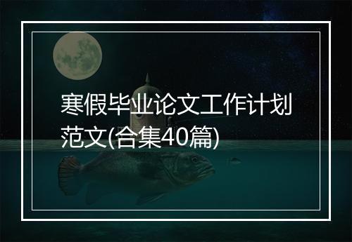 寒假毕业论文工作计划范文(合集40篇)