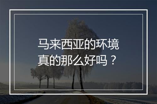 马来西亚的环境真的那么好吗？