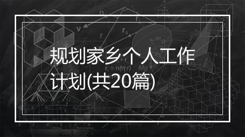 规划家乡个人工作计划(共20篇)