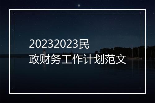 20232023民政财务工作计划范文
