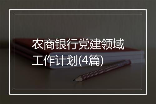 农商银行党建领域工作计划(4篇)