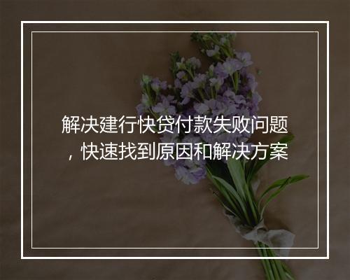 解决建行快贷付款失败问题，快速找到原因和解决方案