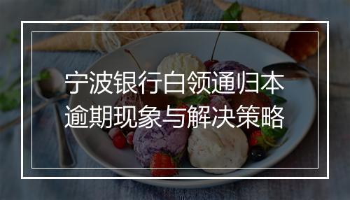 宁波银行白领通归本逾期现象与解决策略