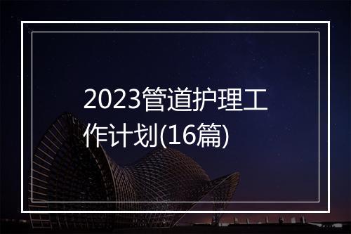 2023管道护理工作计划(16篇)