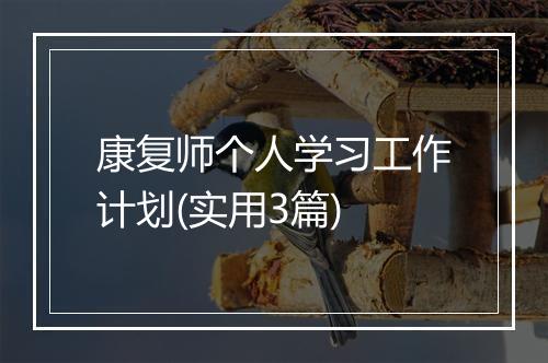 康复师个人学习工作计划(实用3篇)