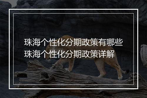 珠海个性化分期政策有哪些珠海个性化分期政策详解