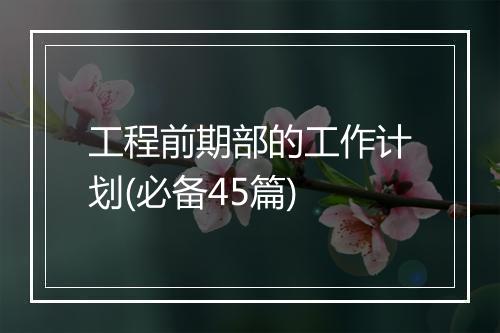 工程前期部的工作计划(必备45篇)
