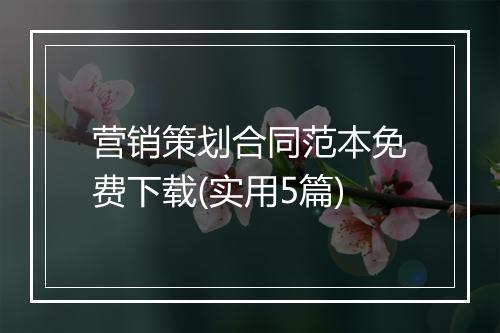 营销策划合同范本免费下载(实用5篇)