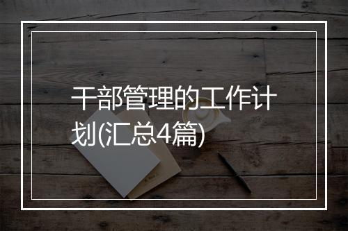 干部管理的工作计划(汇总4篇)