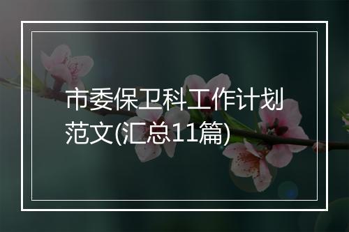市委保卫科工作计划范文(汇总11篇)
