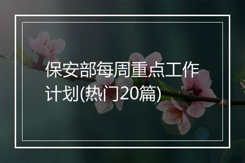 保安部每周重点工作计划(热门20篇)
