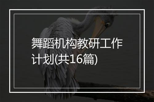 舞蹈机构教研工作计划(共16篇)