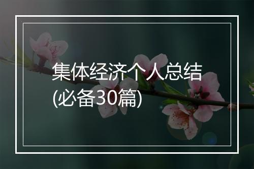 集体经济个人总结(必备30篇)
