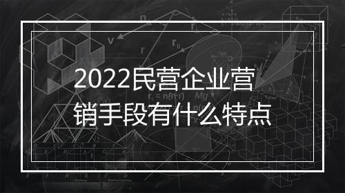 2022民营企业营销手段有什么特点