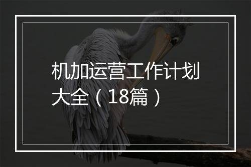 机加运营工作计划大全（18篇）