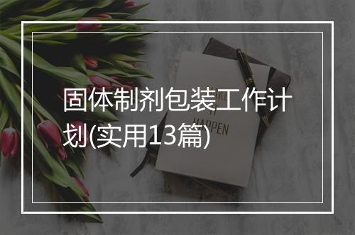 固体制剂包装工作计划(实用13篇)