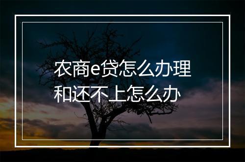 农商e贷怎么办理和还不上怎么办