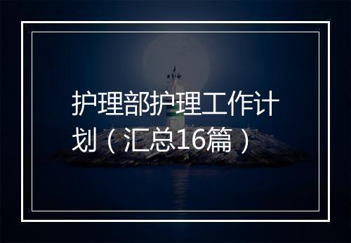 护理部护理工作计划（汇总16篇）