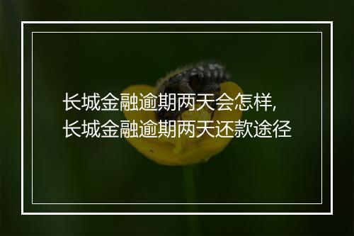 长城金融逾期两天会怎样,长城金融逾期两天还款途径