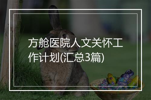 方舱医院人文关怀工作计划(汇总3篇)