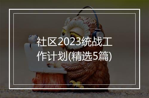 社区2023统战工作计划(精选5篇)