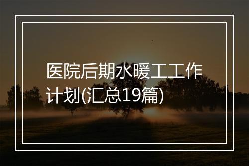 医院后期水暖工工作计划(汇总19篇)