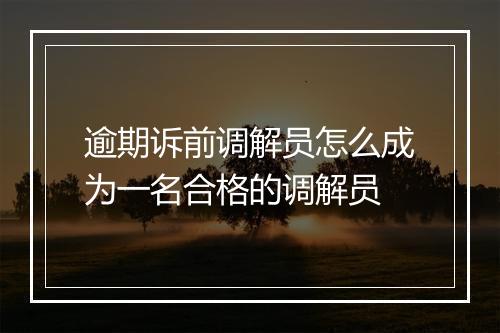 逾期诉前调解员怎么成为一名合格的调解员