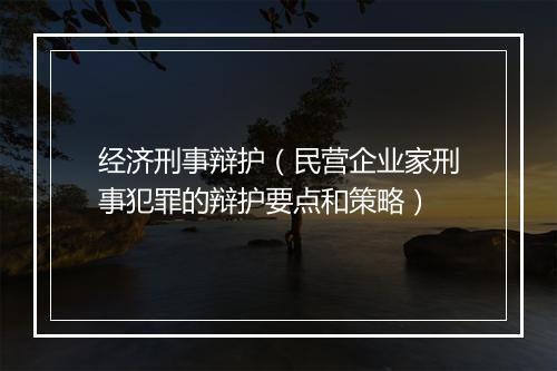 经济刑事辩护（民营企业家刑事犯罪的辩护要点和策略）