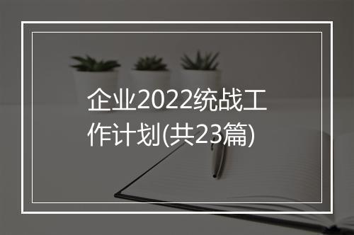 企业2022统战工作计划(共23篇)