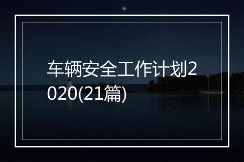 车辆安全工作计划2020(21篇)