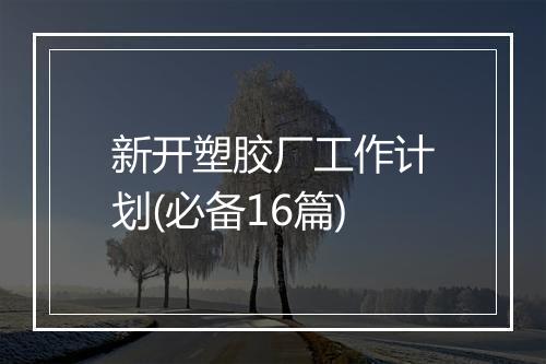 新开塑胶厂工作计划(必备16篇)