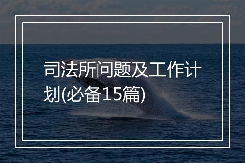 司法所问题及工作计划(必备15篇)