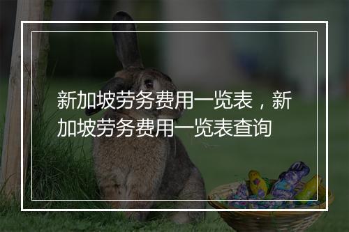 新加坡劳务费用一览表，新加坡劳务费用一览表查询