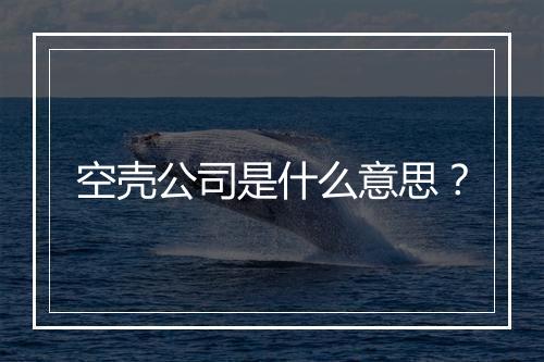 空壳公司是什么意思？