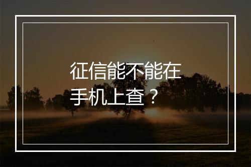 征信能不能在手机上查？