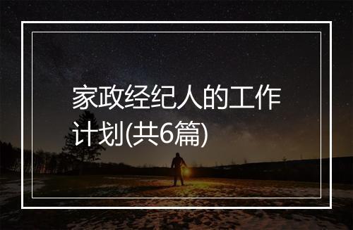 家政经纪人的工作计划(共6篇)