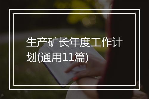 生产矿长年度工作计划(通用11篇)