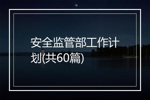 安全监管部工作计划(共60篇)