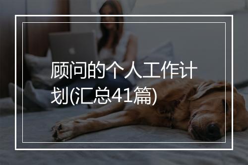 顾问的个人工作计划(汇总41篇)
