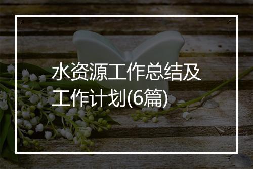 水资源工作总结及工作计划(6篇)