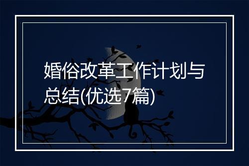 婚俗改革工作计划与总结(优选7篇)