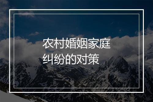 农村婚姻家庭纠纷的对策
