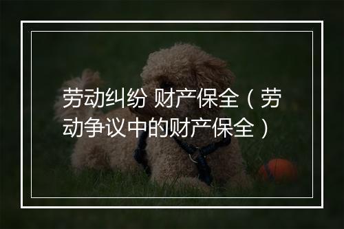 劳动纠纷 财产保全（劳动争议中的财产保全）