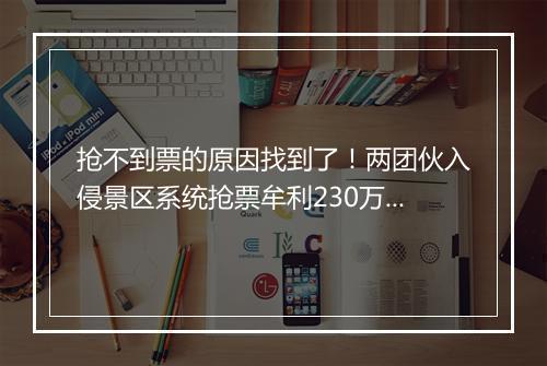 抢不到票的原因找到了！两团伙入侵景区系统抢票牟利230万被刑拘
